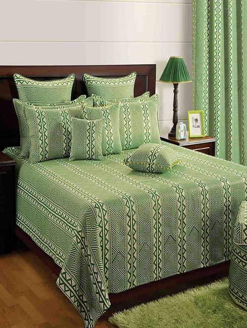 saavra green colour cotton double bed sheet with 2 pillow covers - 13336763 - Standard Image - 1
