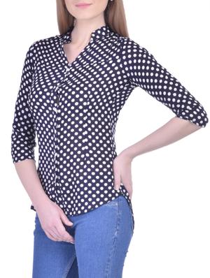 navy blue polka dots printed crepe assymmetric shirt - 13337374 - Standard Image - 2