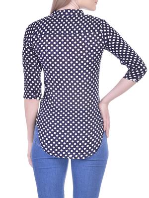 navy blue polka dots printed crepe assymmetric shirt - 13337374 - Standard Image - 3