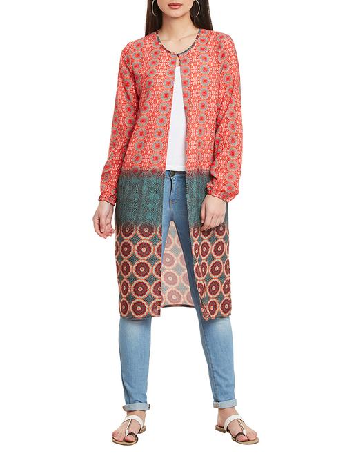 orange printed crepe regular shrug - 13340553 - Standard Image - 1