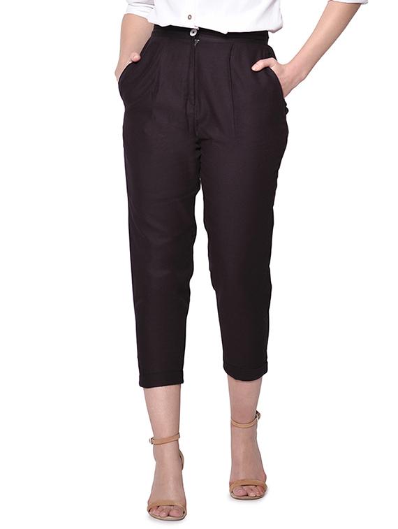 dark purple linen pleated trouser - 13342620 - Zoom Image - 1
