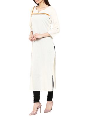 white cotton straight kurta - 13342894 - Standard Image - 2