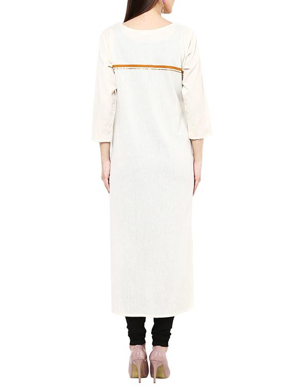 white cotton straight kurta - 13342894 - Zoom Image - 3