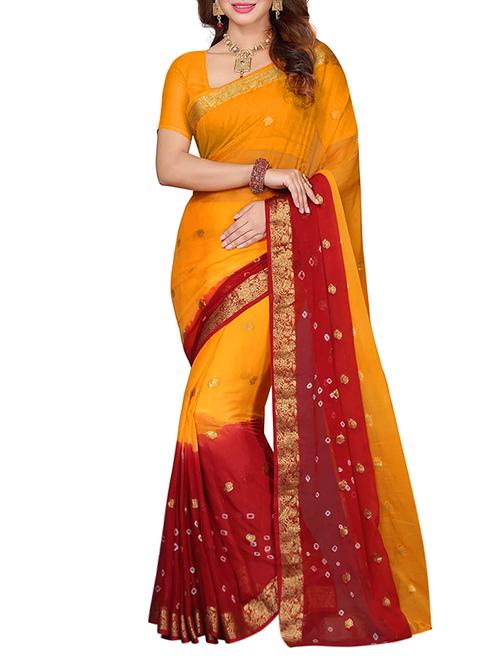 yellow printed saree with blouse - 13343451 - Standard Image - 1