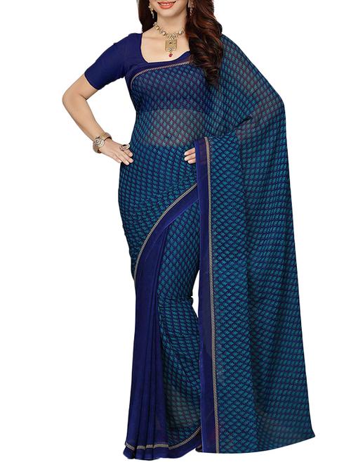 blue georgette printed saree with blouse - 13343454 - Standard Image - 1