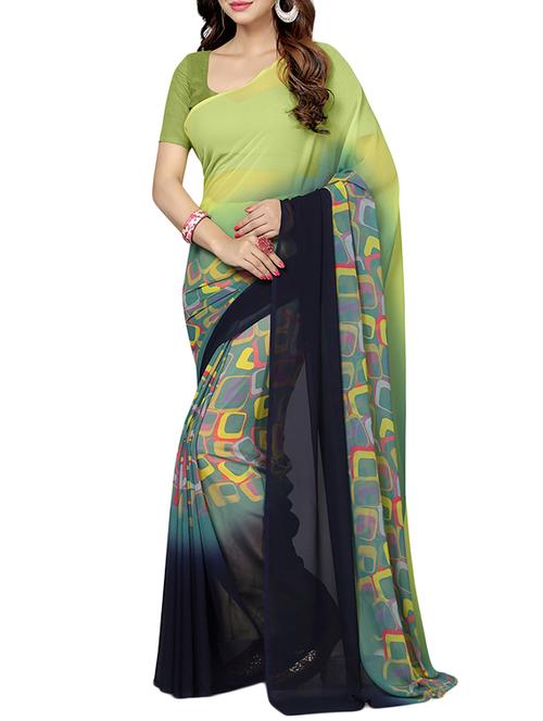 green printed saree with blouse - 13343468 - Standard Image - 1
