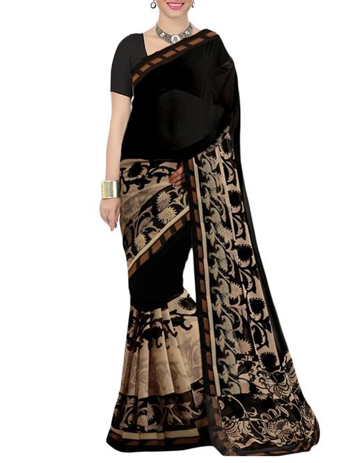 black georgette printed saree with blouse - 13343479 - Standard Image - 1