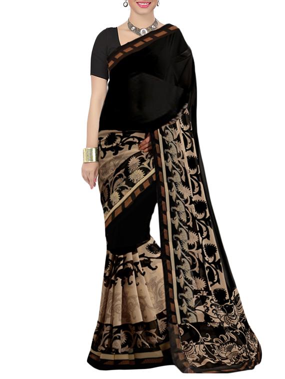 black georgette printed saree with blouse - 13343479 - Zoom Image - 1