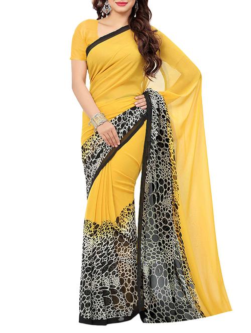 yellow georgette printed saree with blouse - 13343481 - Standard Image - 1
