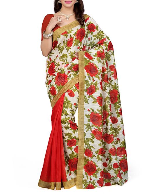 orange printed saree with blouse - 13343485 - Standard Image - 1
