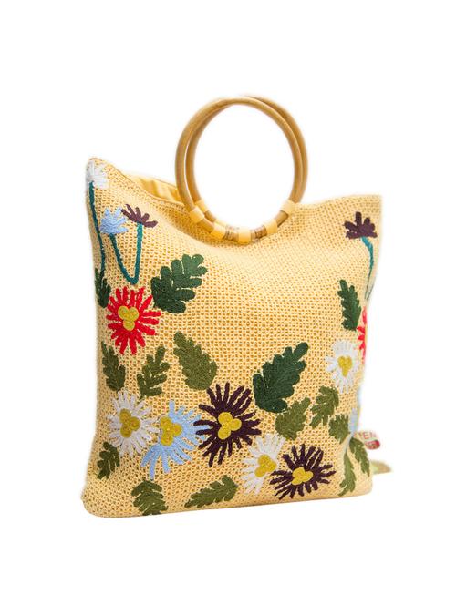 yellow embroidered cotton handbag - 13343887 - Standard Image - 1