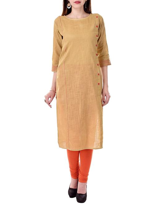 beige cotton solid straight kurta - 13343971 - Standard Image - 1