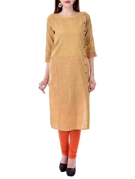 beige cotton solid straight kurta - 13343971 - Zoom Image - 1
