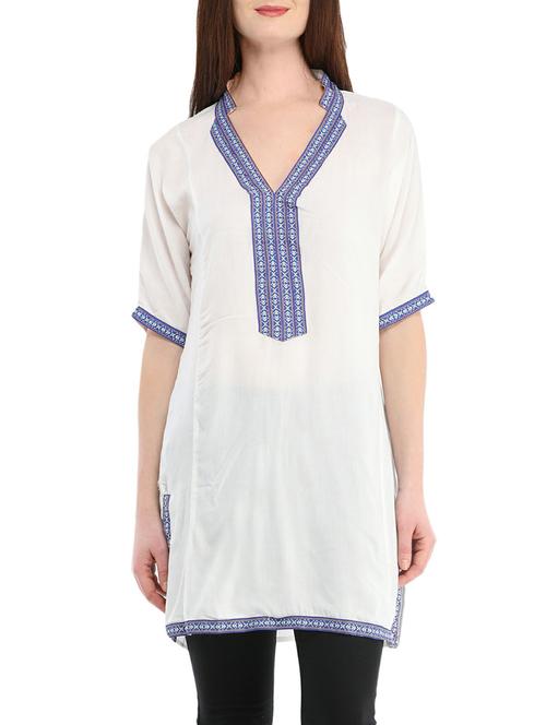 white rayon solid tunic - 13344843 - Standard Image - 1