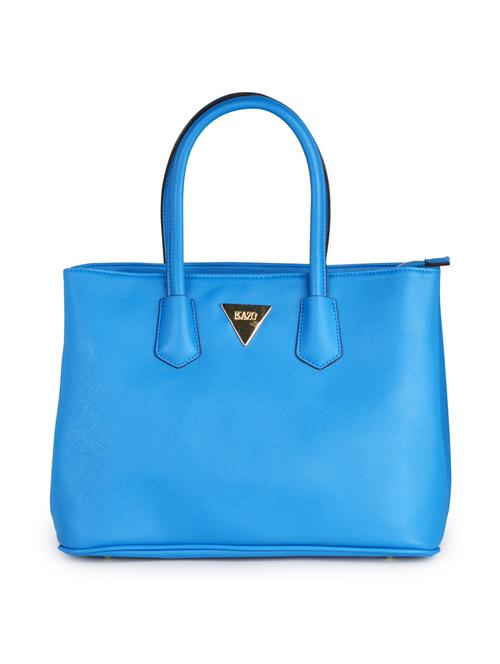 solid blue leatherette hand bag - 13345286 - Standard Image - 1