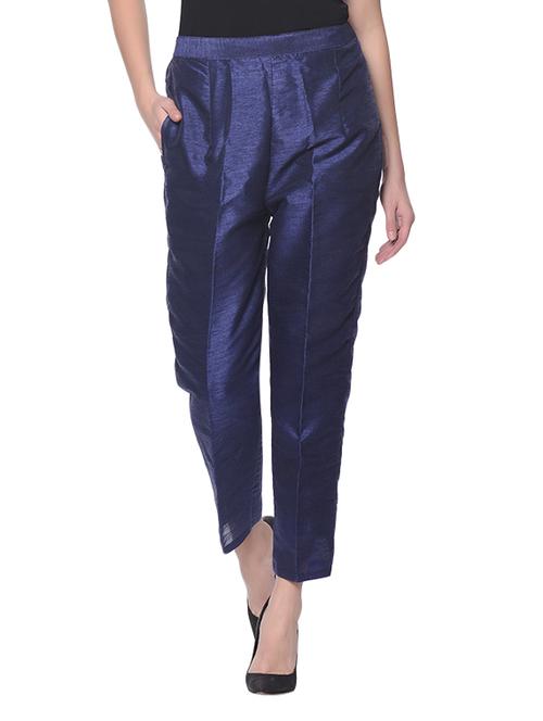 navy blue silk blend tapered pant - 13345349 - Standard Image - 1