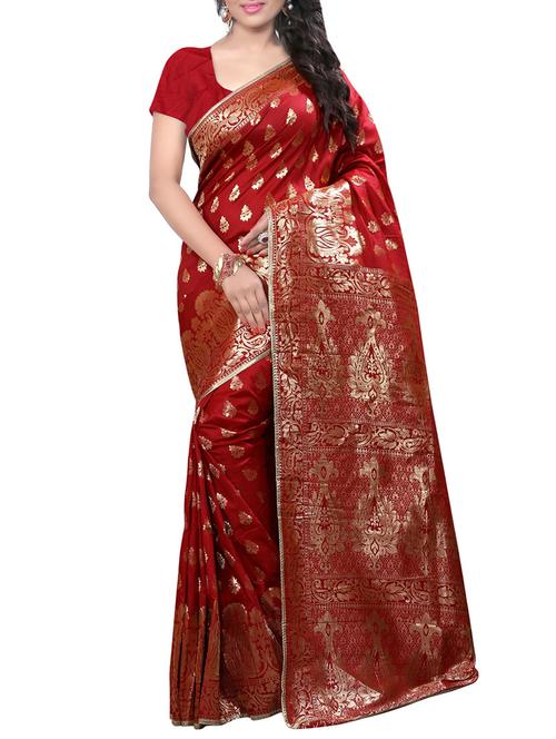 red art silk banarasi saree with blouse - 13345907 - Standard Image - 1