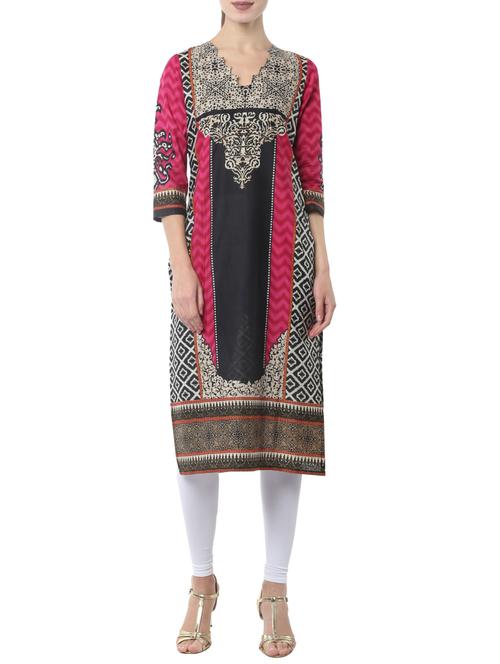 black viscose straight kurta - 13348179 - Standard Image - 1