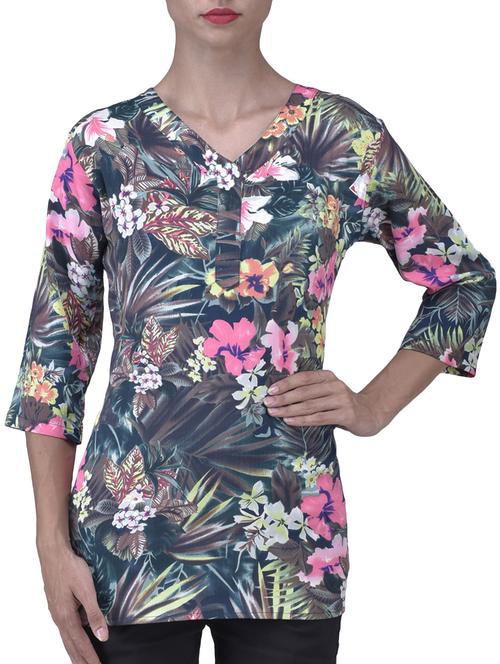 grey floral printed polycrepe top - 1334866 - Very Small Image - 1