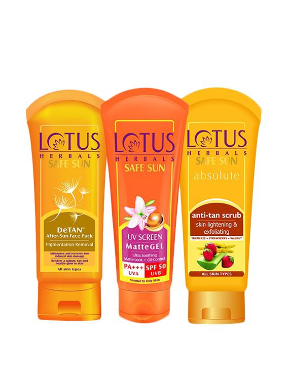 lotus herbals 3-in-1 matte look spf 40100 g & detan after sun face pack (100 g) & anti tan scrub 100 g - 13348855 - Zoom Image - 1