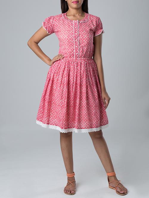 pink block print cotton dress - 13348995 - Standard Image - 1