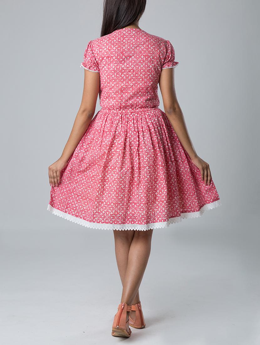pink block print cotton dress - 13348995 - Zoom Image - 3