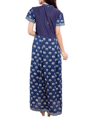 blue lotus print cotton flared kurta - 13349011 - Standard Image - 3