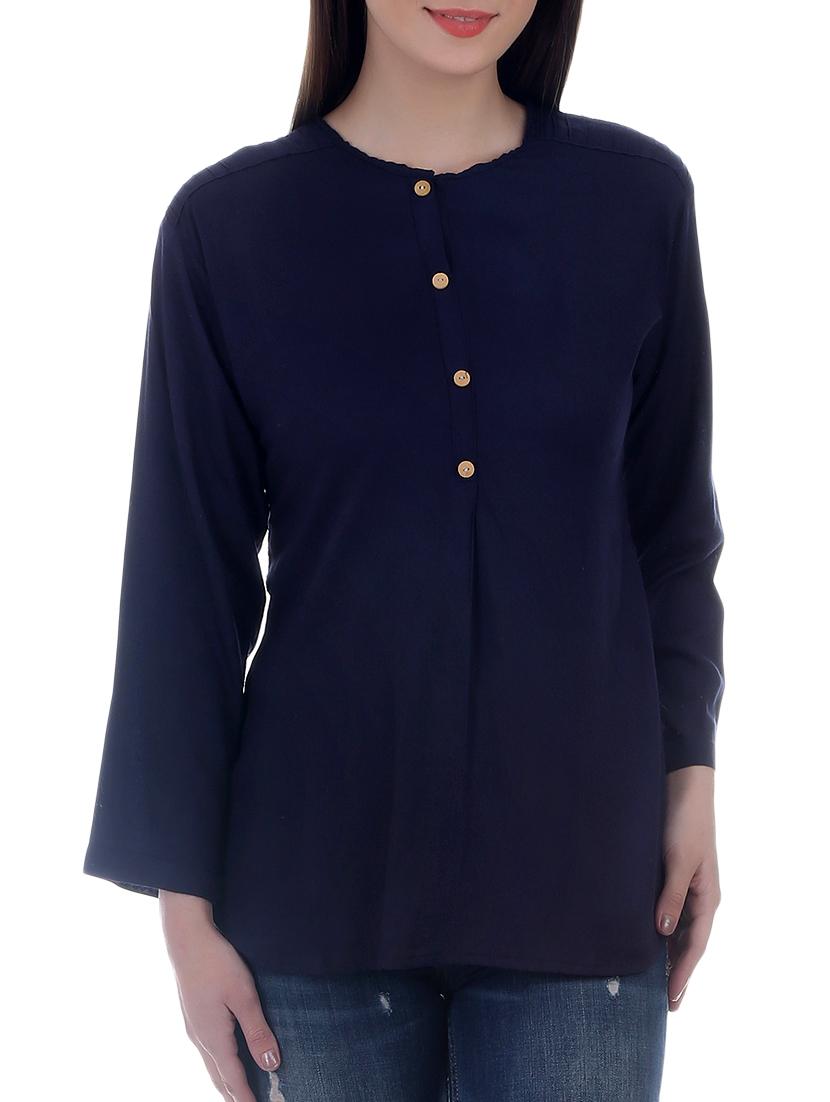 navy blue rayon regular top - 13351552 - Zoom Image - 1