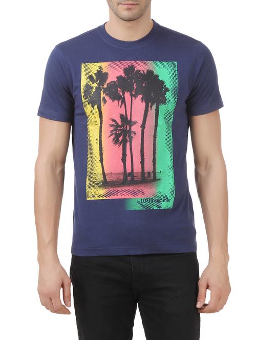navy blue front print t-shirt - 13351769 - Standard Image - 1