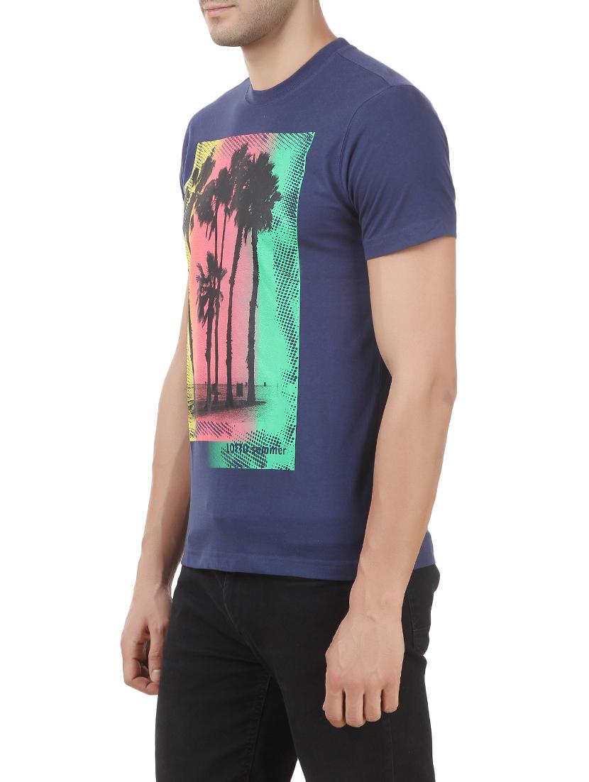 navy blue front print t-shirt - 13351769 - Zoom Image - 2