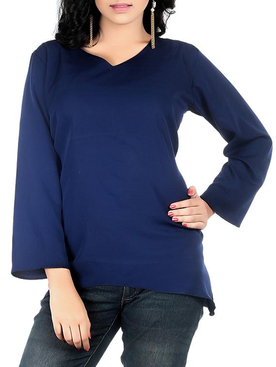 navy blue crepe assymmetric top - 13352549 - Zoom Image - 1