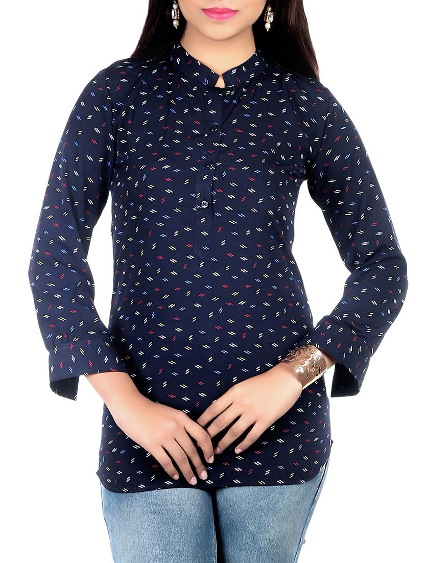 navy blue printed crepe top - 13352572 - Zoom Image - 1