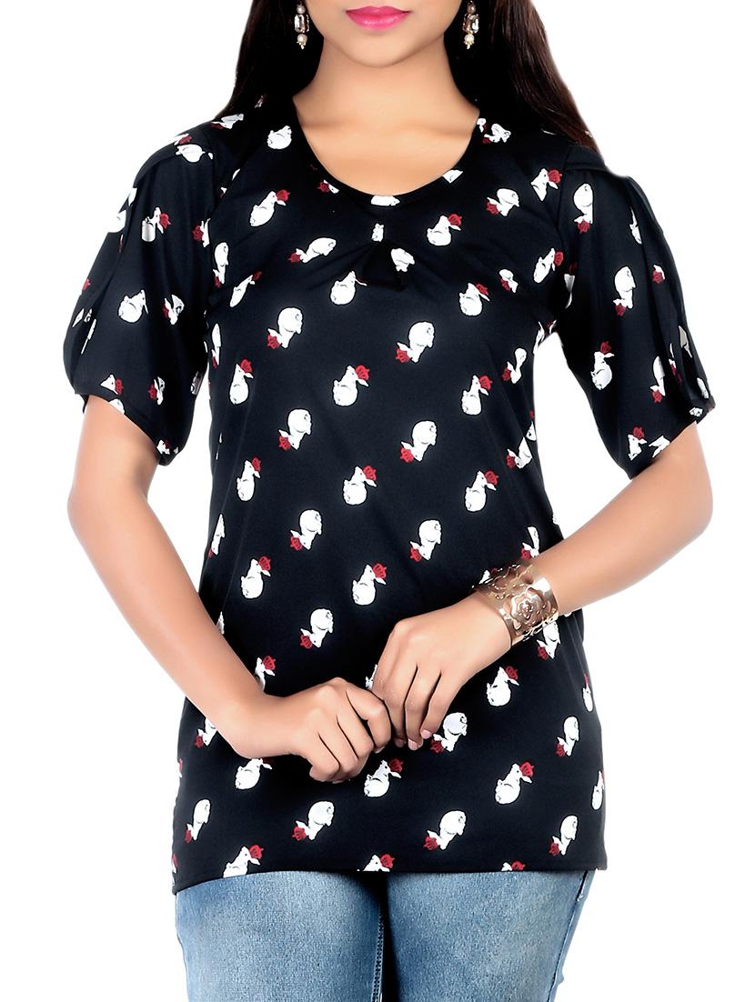 black printed crepe regular top - 13352573 - Zoom Image - 1