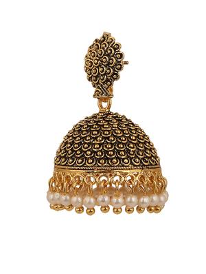 golden oxidized brass jhumka earrings - 13355925 - Standard Image - 2