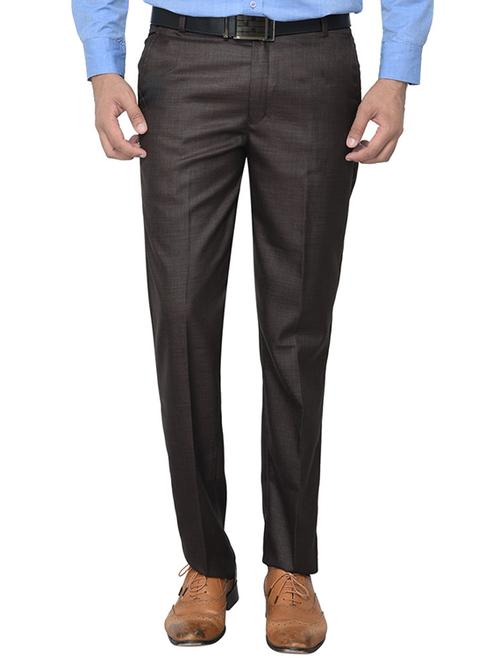brown cotton blend flat front trousers formal trouser - 13356406 - Standard Image - 1