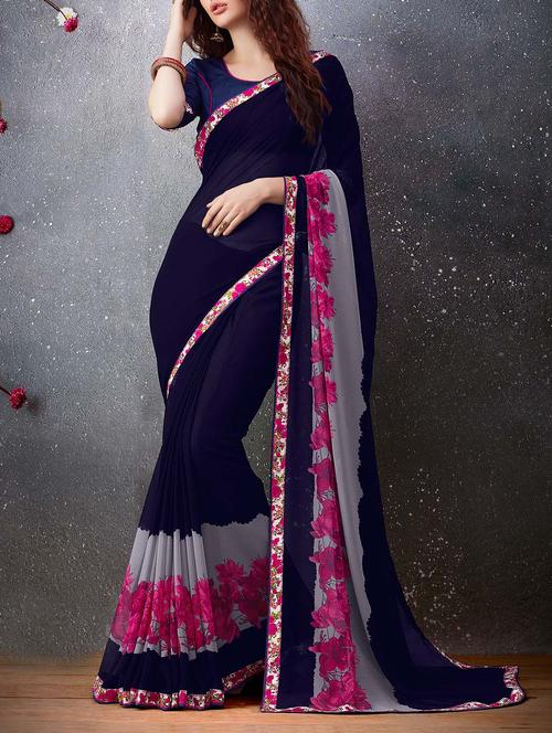 floral printed saree with blouse - 13356658 - Standard Image - 1