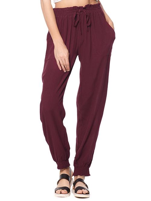 maroon rayon peg trouser - 13357026 - Standard Image - 1