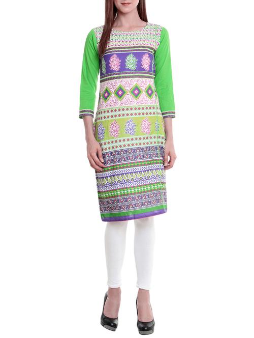 green cotton straight kurta - 13357354 - Very Small Image - 1