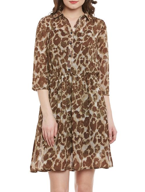 brown animal printed fit & flare dress - 13364426 - Standard Image - 1