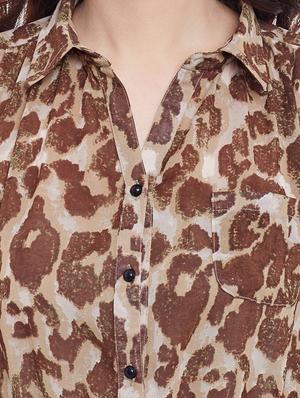 brown animal printed fit & flare dress - 13364426 - Standard Image - 4