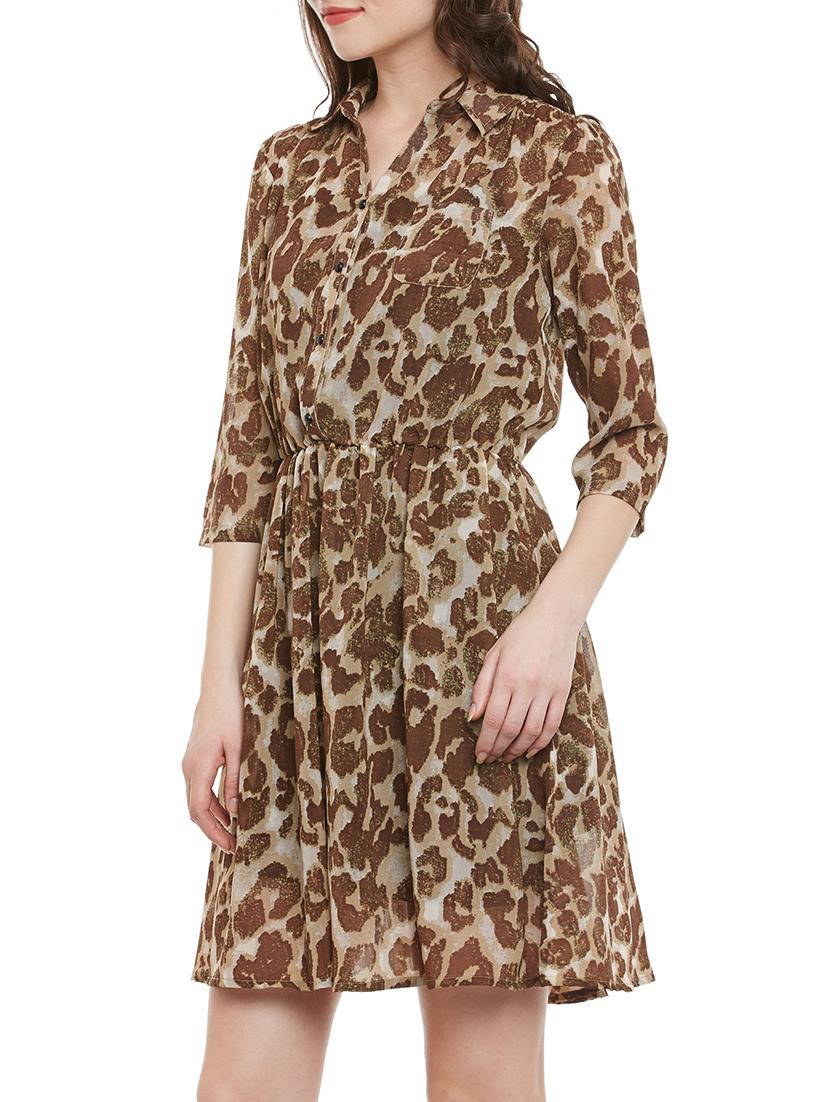 brown animal printed fit & flare dress - 13364426 - Zoom Image - 2