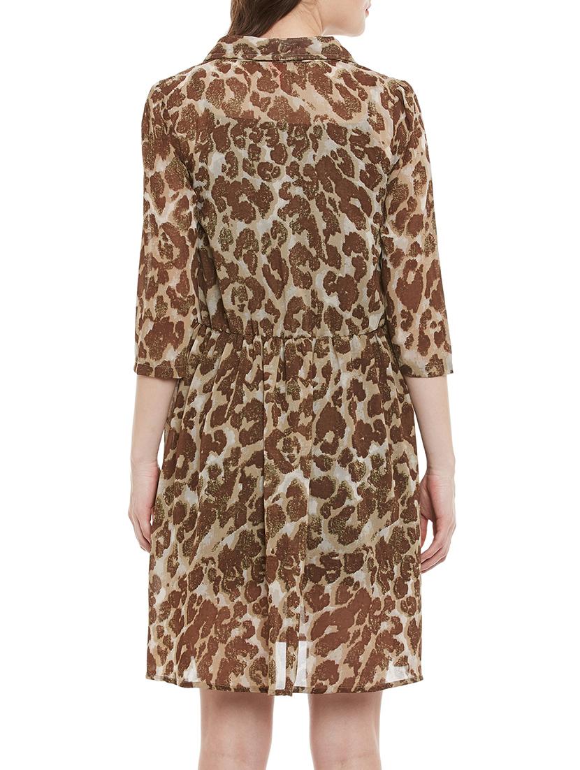 brown animal printed fit & flare dress - 13364426 - Zoom Image - 3