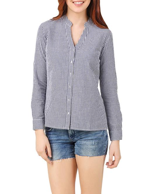 navy blue checkered cotton regular shirt - 13367404 - Standard Image - 1