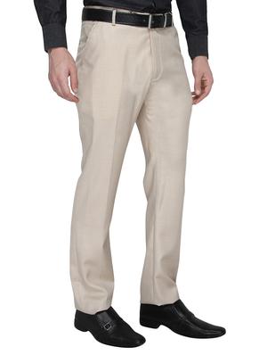 beige polyester flat front trousers formal - 13367587 -  Standard Image - 1