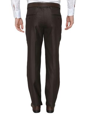 brown polyester flat front trousers formal - 13367601 - Standard Image - 3