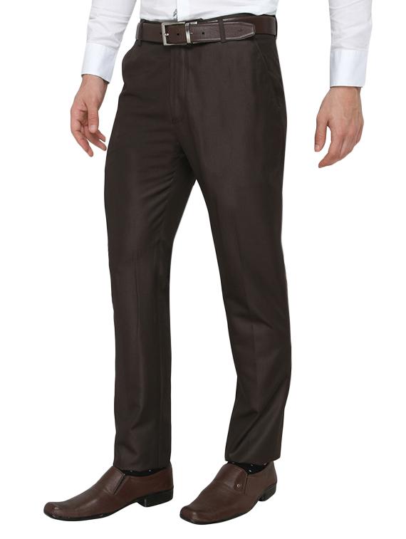 brown polyester flat front trousers formal - 13367601 - Zoom Image - 2