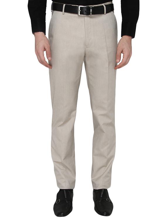 beige polyester flat front trousers formal - 13367616 - Zoom Image - 1