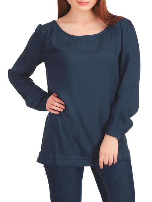 navy blue rayon regular top - 13369719 - Standard Image - 1