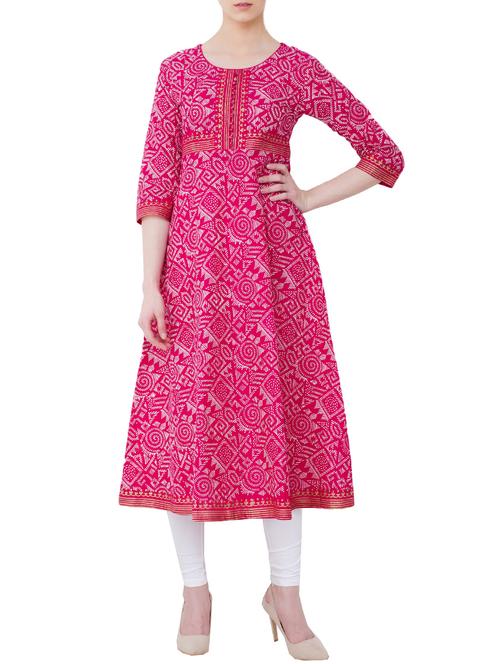 pink cotton flared kurta - 13371896 - Standard Image - 1