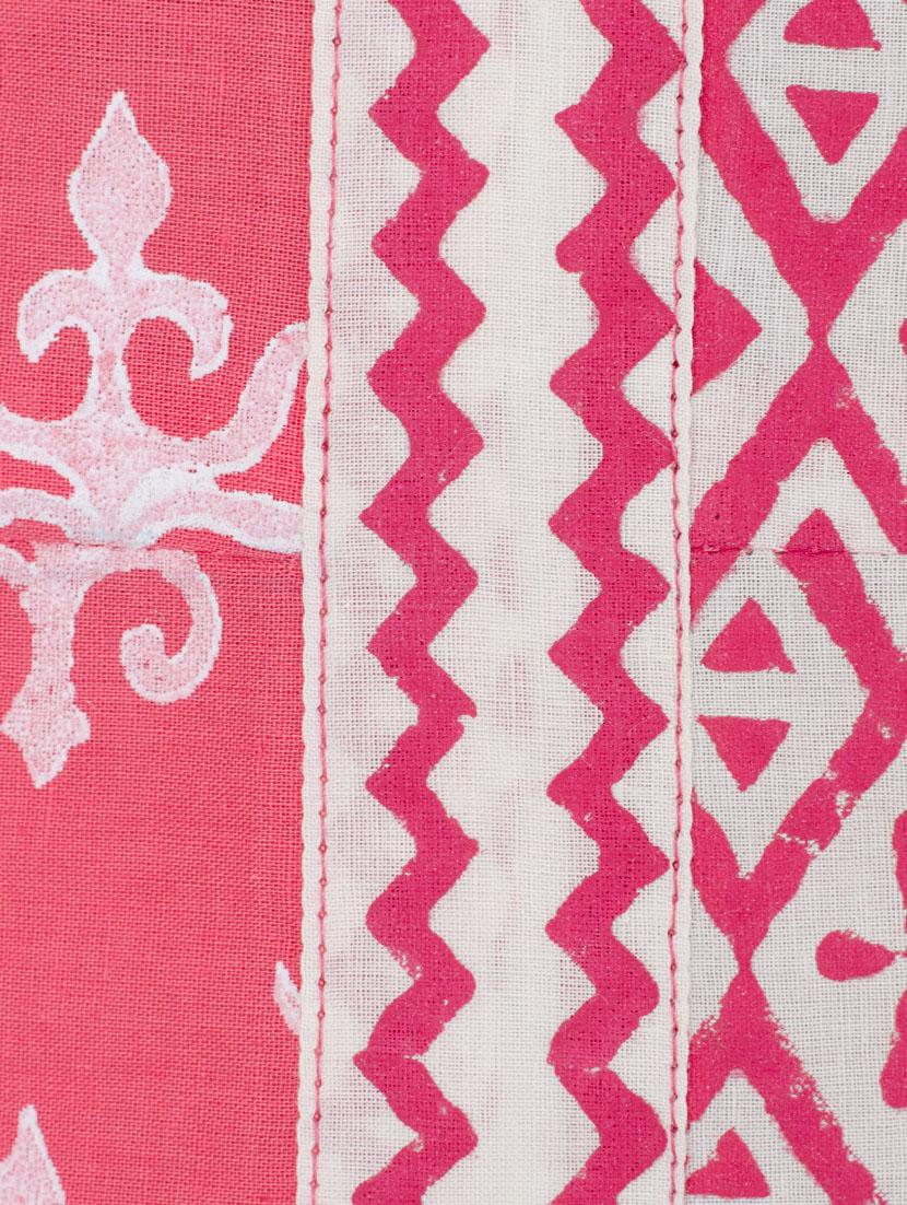 white and pink cotton high low block printed kurta - 13371902 - Zoom Image - 4